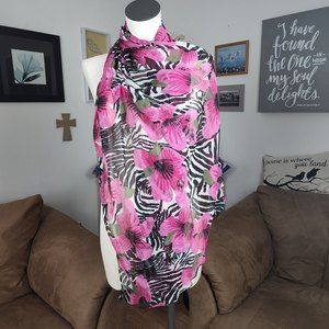 Unknown Gauzy Crinkle Floral Zebra Scarf
